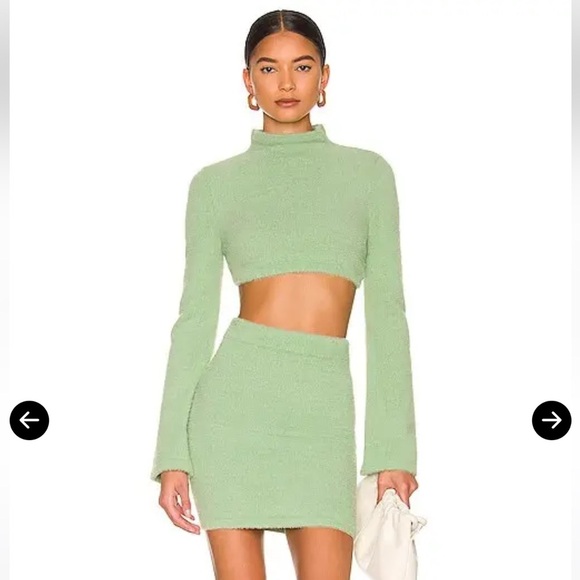 NWT SET Camila Coelho - Raquel Light Green Cropped Sweater & Mini Skirt - Small - Picture 1 of 8